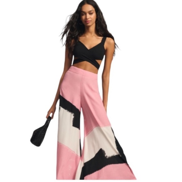 SWF Wide Leg Flowy Pants Pink Combo Graphic - Picture 4 of 12